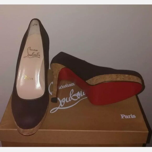 Christian Louboutin 36 Bruges Brown Suede Cork Platform Simple Pumps - Picture 6 of 11